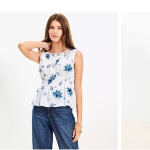 Floral Sleeveless peplum loft Top - Blue and White. NWT